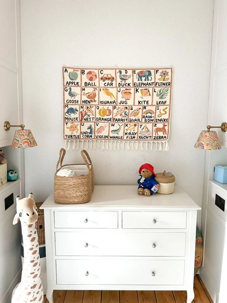 Handmade alphabet ABC crewel wall hanging tapestry | Aru (portrait)