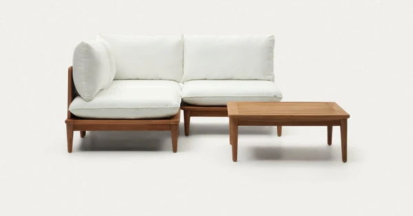 Set modulable Portitxol fauteuil d'angle 2 fauteuils et table basse bois de teck | Kave Home France