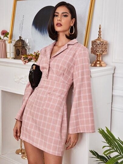 Robe chemise à carreaux avec boutons