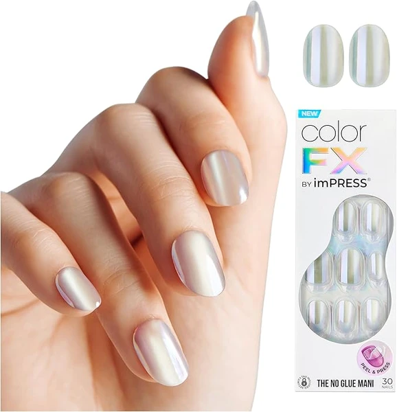 imPRESS Color FX, Lot de 30 faux ongles, Sour Love, argent, ovale, court,