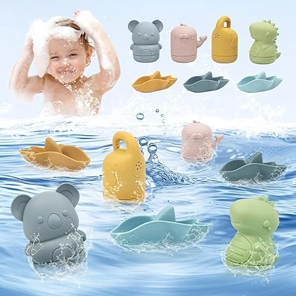 jagdag Jouet Bebe 6 Mois, Jouets Empilables Silicone, Dentition pour Bébé, Jeux Montessori Bébé Eveil, Silicone Souple Jouet Bain Enfant Jeux Educatif 6 9 12 Mois 1 2 3 Ans