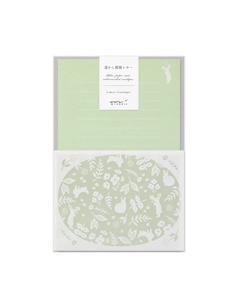 Lot de papier à lettre + enveloppes - Filigrane - Lapin - Midori