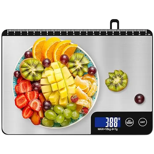 Diyife Balance Cuisine 15 kg, Professionnel Balance de Cuisine Electronique avec Grand Panneau, Balances Alimentaires, Balance de Précision, Tactile Sensible & Écran LCD, Fonction Tare, avec 2 Piles
