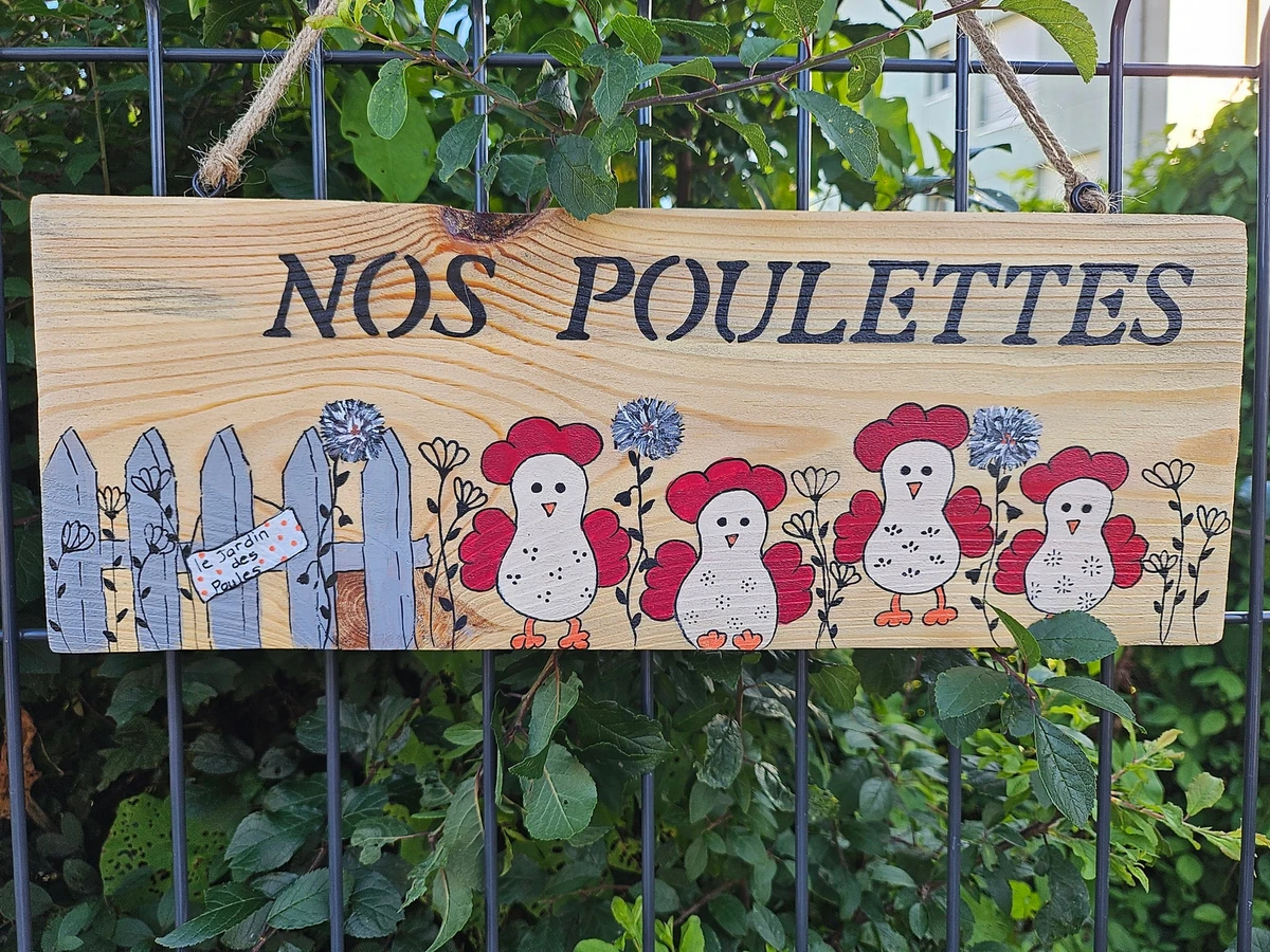 pancarte de poulailler,pancarte de poules,poules rigolotes, poulailler, panneau de poules, panneau de poulailler, pancarte de jardin