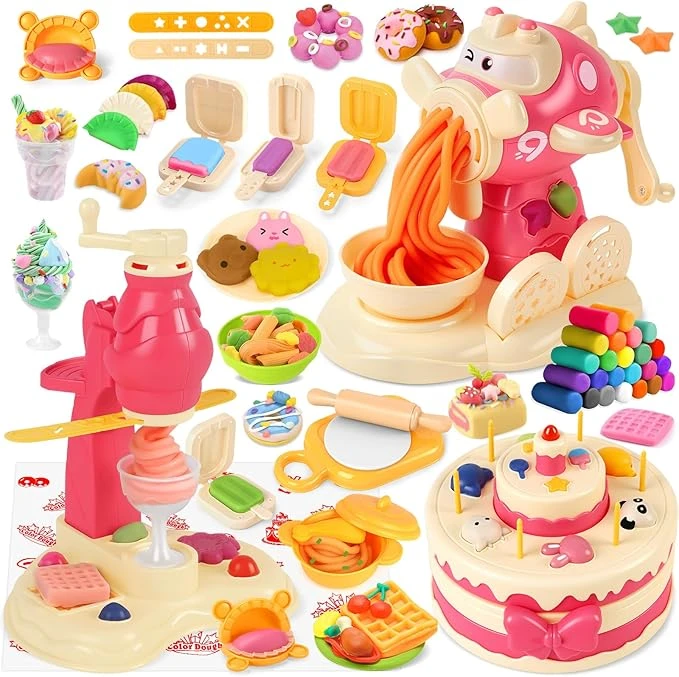 36 Pate A Modeler pour Enfants, Outils en Pâte à Modeler Set avec 55 Pièces Accessoires, Machine à Pâtes Machine à Glace Machine à Gâteaux, Cadeaux Jouet DIY Enfants Filles 3 4 5+ Ans