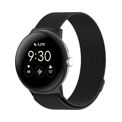PaceBid Bracelet pour Google Pixel Watch 4 41mm/3 41mm/2/1, Métal Acier Inoxydable Tissé en Maille Ajustable Magnétique Bracelet de Montre pour Google Pixel Watch 1/2/3/4 41mm - Noir