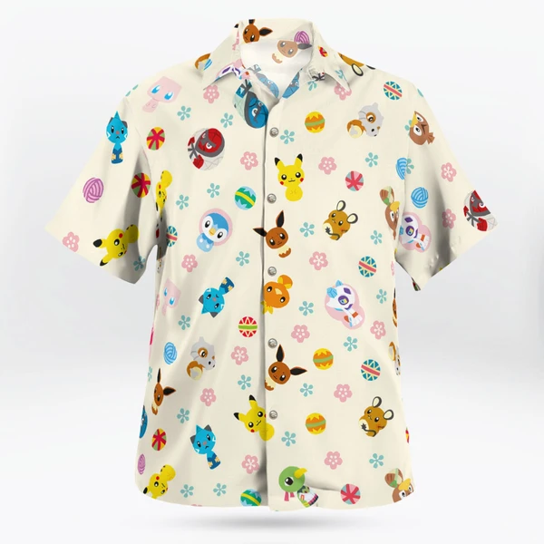 Tiny Pokémon Button-Up Hawaiian Shirt – Adorable Design - Tropi Hawaiian Shirts