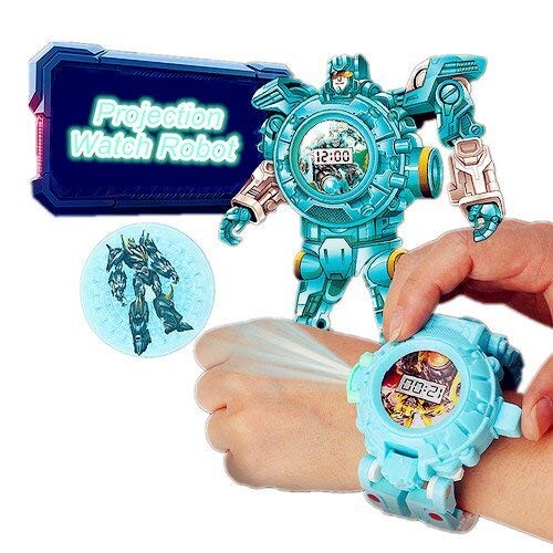Transform Toys Robot Watch 3 en 1 Projection Enfants Montre Numérique Déformation Robot Jouets pour Garçons Filles Cadeaux (Bleu)