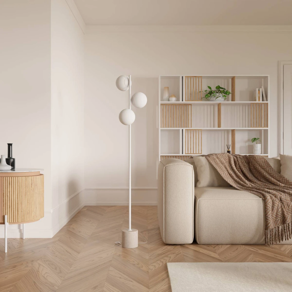 Modern Floor Lamp with Travertine Base | Elegant Standing Light for Li