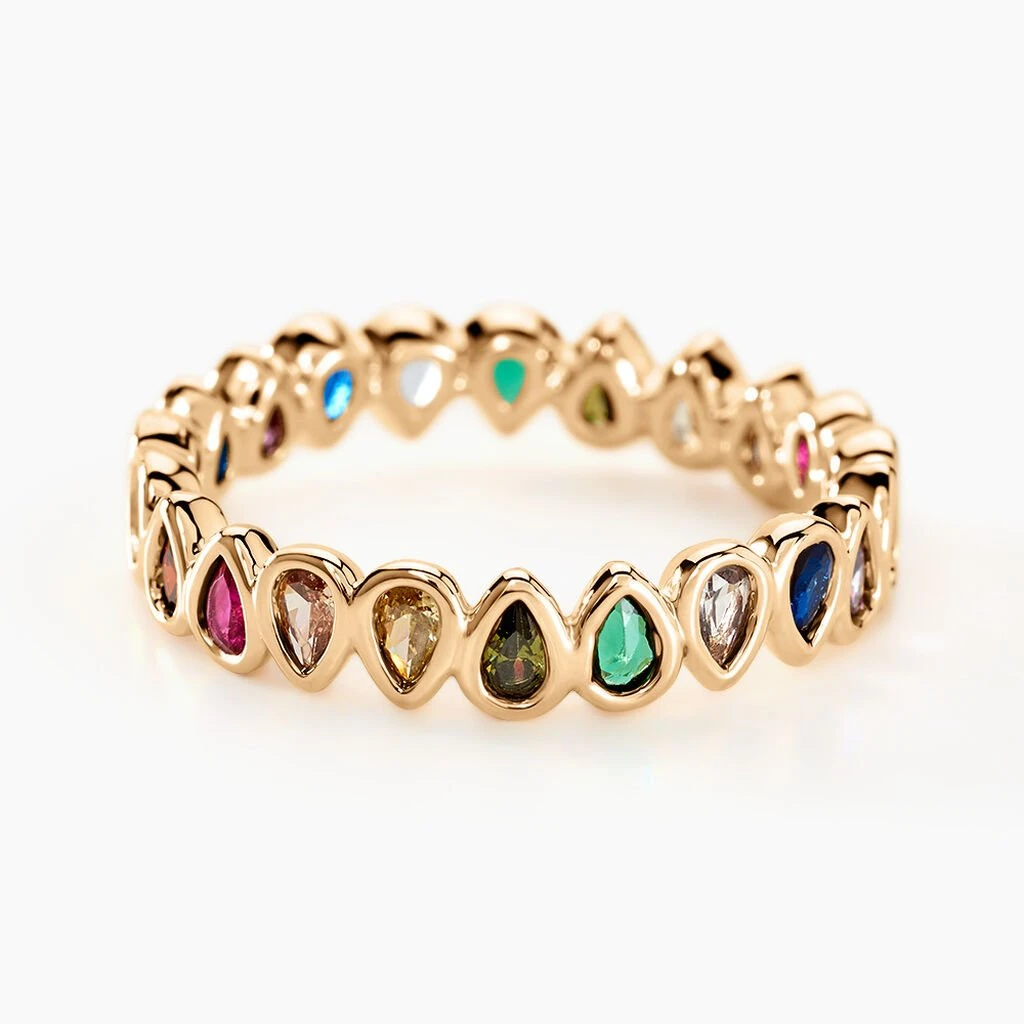 Bague Plaqué Or Jaune Ethem Anneau Pierres Multicolores