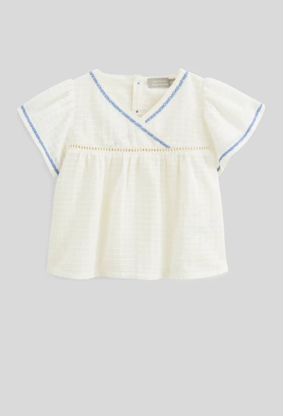 Blouse manches courtes col V en coton - collection Cérémonie