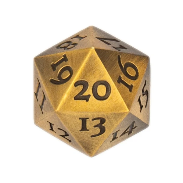 Metal D20 Dice Gold Finish Spindown Countdown Extra Large Extra Heavy MTG Magic the Gathering Life Counter