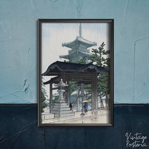 A2 - Zensetu Temple Kawase Hasui Ukiyo-e vintage Poster, Illustration Print, Japan Travel Poser, Japan Art #484