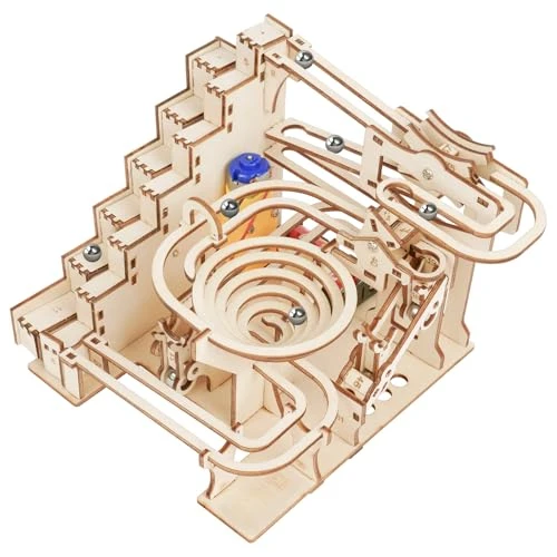 HOTUT Maquette Mécanique en Bois, Puzzle 3D Adulte, Jeu de Bille Orbitale, pour Enfants, Adolescents et Adultes (Waterwheel Coaster)