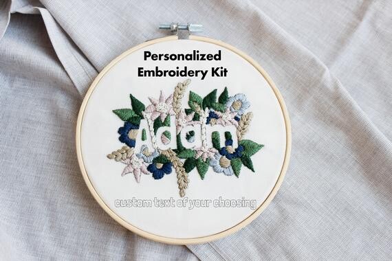 Kit personnalisé de broderie de texte pour débutant, kit moderne personnalisé de broderie florale