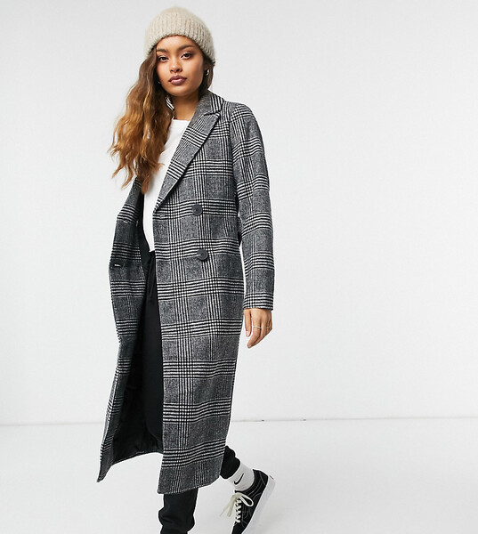 New Look petite - Manteau long habillé à carreaux - Gris