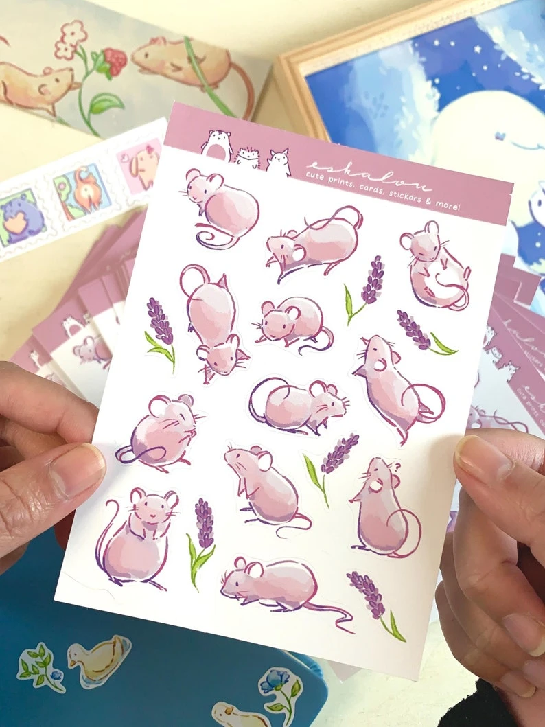 Feuille d'autocollants pour souris - Stickers de journal kawaii respectueux de l'environnement