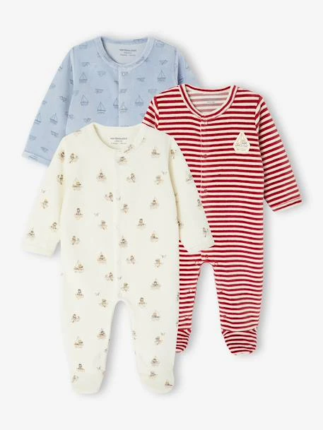Lot de 3 pyjamas bébé garçon en velours bleu nuit - Vertbaudet