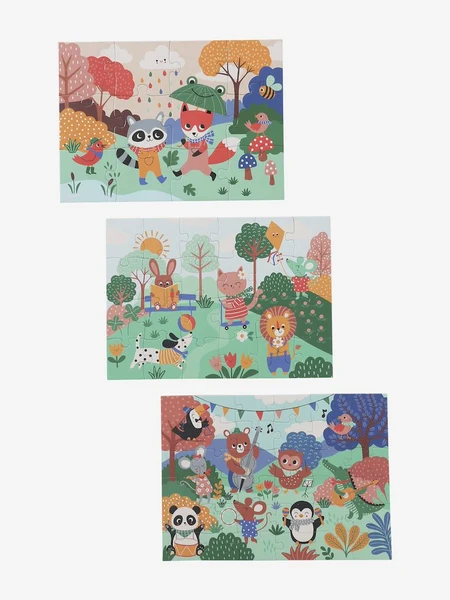 3 puzzles évolutifs 12 à 36 pièces en carton Les animaux joyeux - multicolore, Jouet