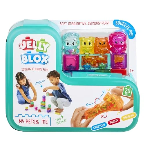 JELLY BLOX - Kit Mes Animaux & Moi - 20 Blocs Sensoriels Souples dont 2 Personnages & 2 Animaux - Jeu de Construction Sensoriel pour Enfants dès 2 ans - Blocs Extensibles, Souples & Flexibles