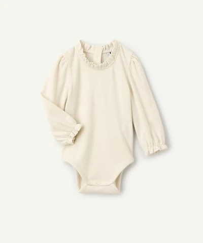 Body bébé fille côtelé à col volanté écru