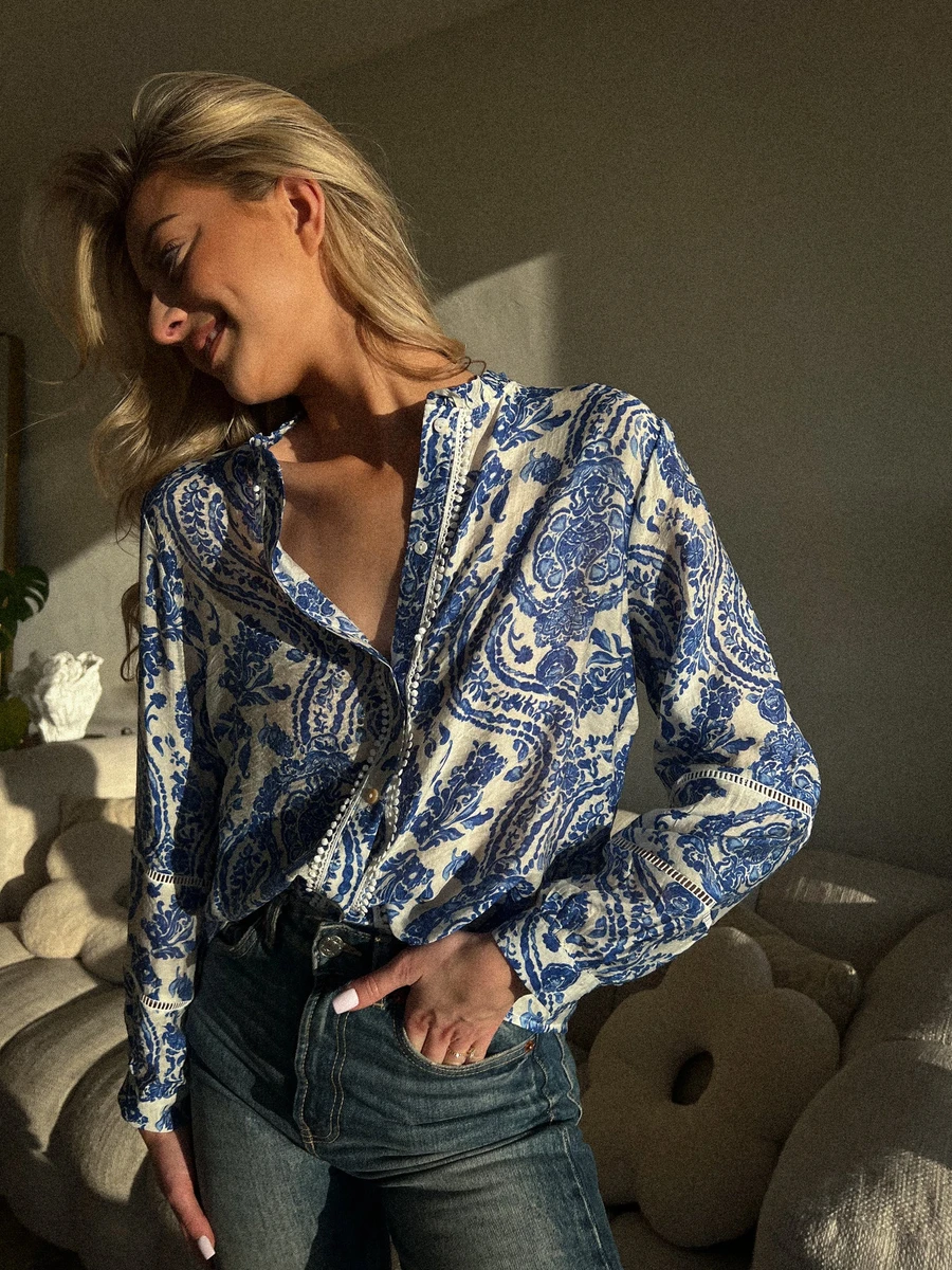 Mila bleue - Blouse imprimée