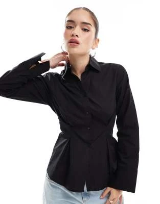 ASOS DESIGN - Chemise cintrée à la taille en popeline - Noir