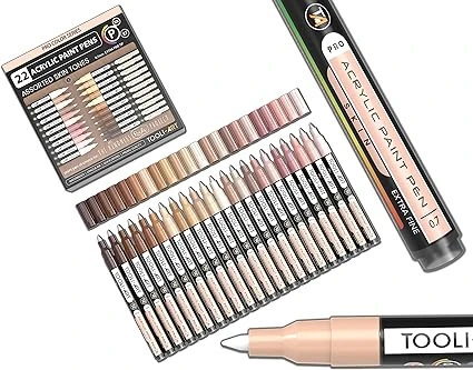 TOOLI-ART Lot de 22 marqueurs Pro Color Series en acrylique - Pointe extra fine de 0,7 mm - Pour peinture sur pierre, verre, bois, métal, toile - Non toxique - À base d'eau - Séchage rapide