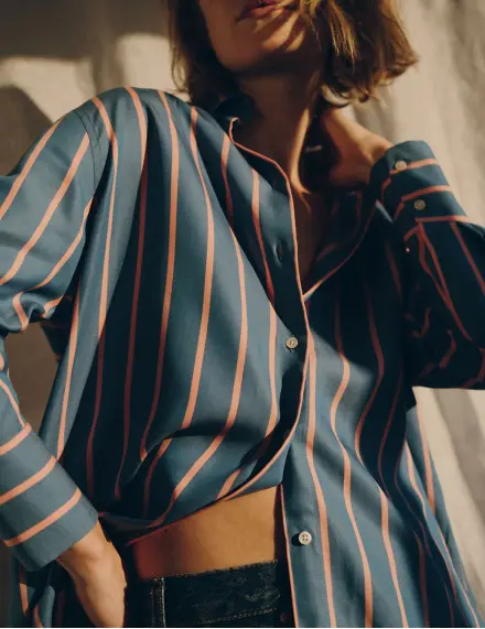 Chemise oversize Mathilde bleue rayée rose