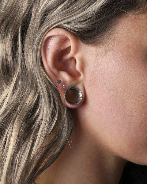 Hammered Silver ear tunnel, gauge earrings for stretched ears, plug gauges 6mm (2g)-28mm (1.10”), tribal plugs and tunnels, PRICE PER SINGLE