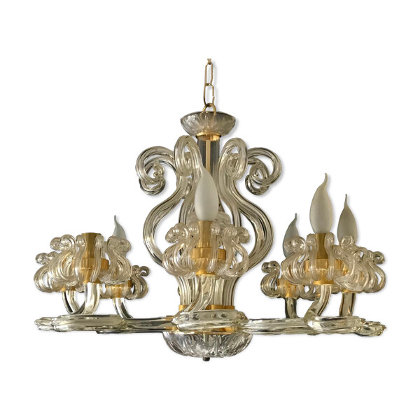 Lustre en verre Murano et structure or 1980 | Selency