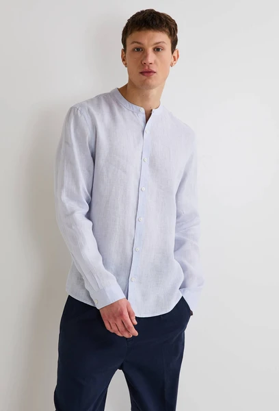 Chemise manches longues col mao en lin BLEU CLAIR pour homme MONOPRIX PREMIUM