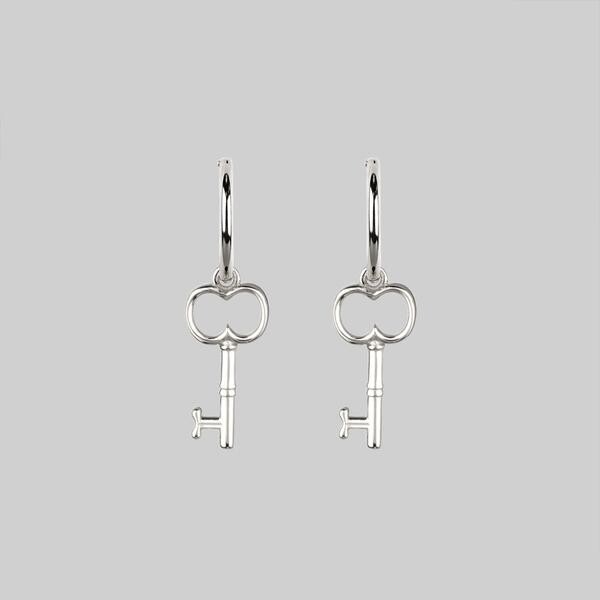 ESCAPE. Key Charm Hoop Earrings - Silver – REGALROSE