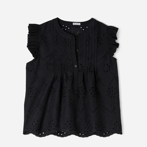 Blouse TEXTO noire broderies anglaises