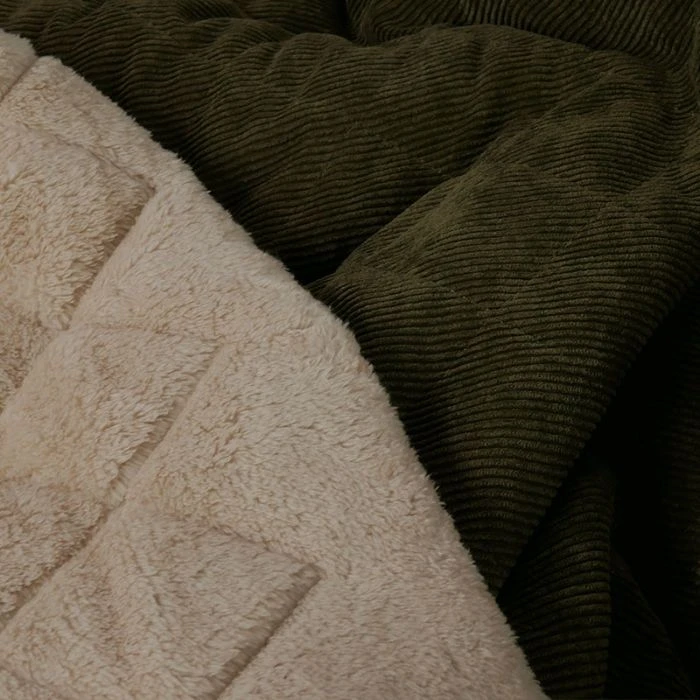 Tissu matelassé velours côtelé et fausse fourrure - kaki