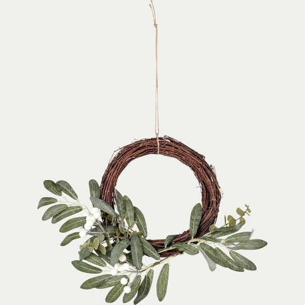 BORJO - Couronne de Noël synthétique avec baies H30xL35cm - vert