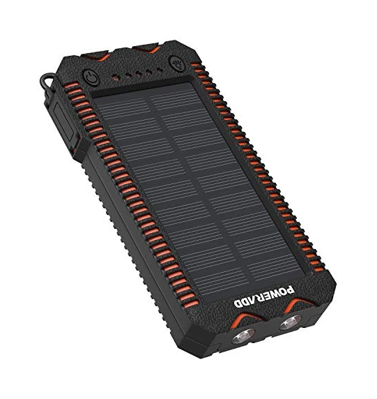 POWERADD Batterie Externe Solaire 12000mAh, Chargeur Solaire Imperméable avec Deux Lampes LED et Briquet Intégré pour en Plein Air, Double Sortie USB pour iPhone 12 Pro Max Mini Huawei Mate 40 Pro