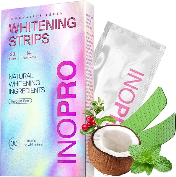 Teeth Whitening Strips 14 Treatments Kit - Sensitive Teeth Whitener, Peroxide Free, Enamel Safe Green White Strips, Deep Stains Removal - Instant Teeth Whitening Without The Harm (28 Strips)