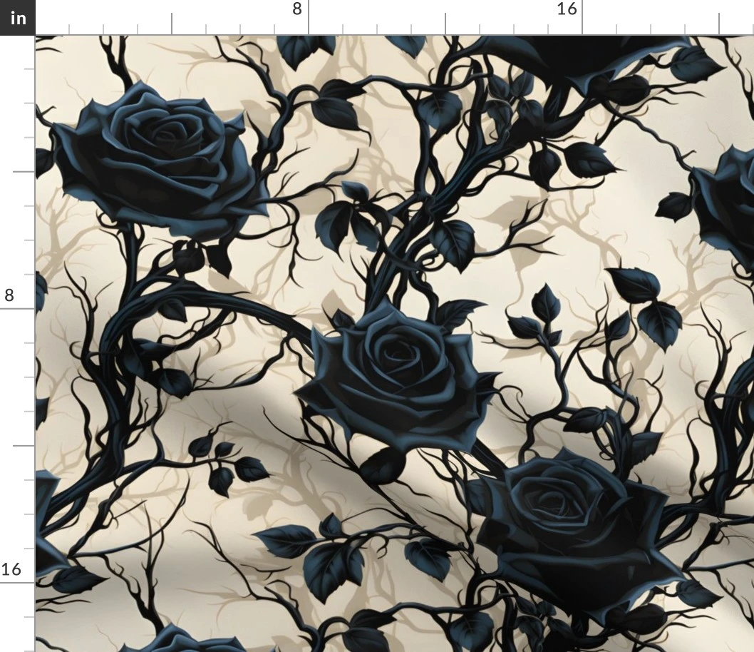 Gothic Black Roses on Cream Fabric | Spoonflower