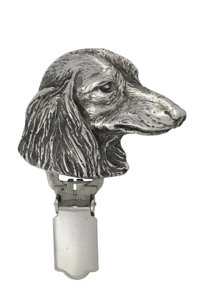 Teckel, porte-numéro d'exposition canine teckel, clip de numéro d'exposition, clip d'anneau de numéro de chien, broche de chien plaqué argent, accessoire d'exposition canine