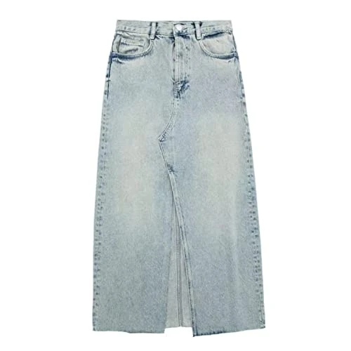 TOBILE Jupes longues en jean pour femme - Jupe bleue taille haute - Fente délavée - Jupe longue pour femme - Jupe à bouton printanier pour femme, Denim 4., 36