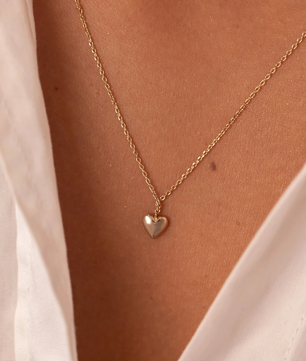 Collier chaîne coeur bombé Plaqué or