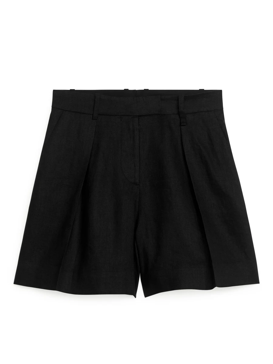 Short en lin taille haute
