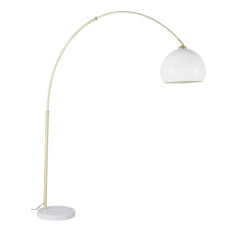 Lampadaire arqué en métal doré, marbre blanc et abat-jour teinté crème H195 | Maisons du Monde