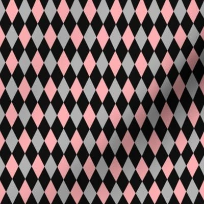 harlequin diamond pink grey black small Fabric | Spoonflower