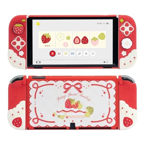 GeekShare Compatible avec l'étui de Protection Switch OLED, étui de Protection en Silicone Souple pour Switch OLED, Coque de Protection séparable avec 2 Capuchons de préhension pour Le Pouce