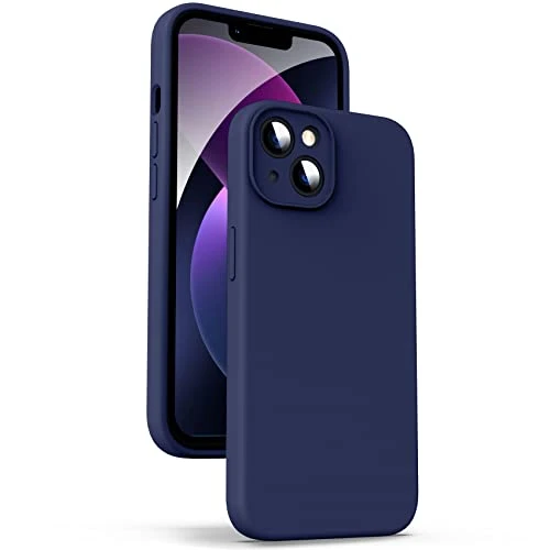 Supdeal Coque en Silicone Liquide pour iPhone 13 Mini, [Protection de la Caméra] [Anti-Empreintes Digitales] [Chargement sans Fil], Étui Housse en Microfibre Intégrée, 5,4", Bleu Marine