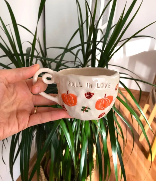 Tasse d’automne en céramique faite à la main, tasse à épices de citrouille en céramique, tasse à café en céramique
