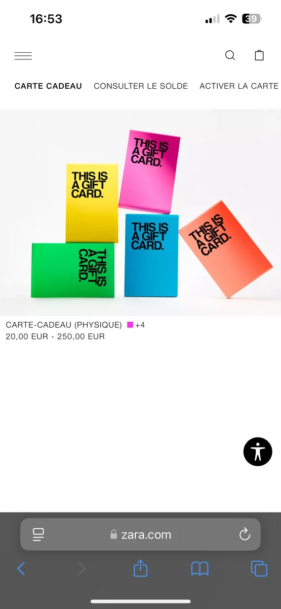 Carte cadeau Zara  