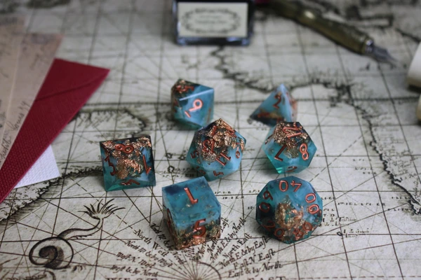 Golden Ocean DnD Dice Set / Cute Dice / Sharp Edge Dice for D&D / Dice for Dungeons and Dragons / TTRPG Dice